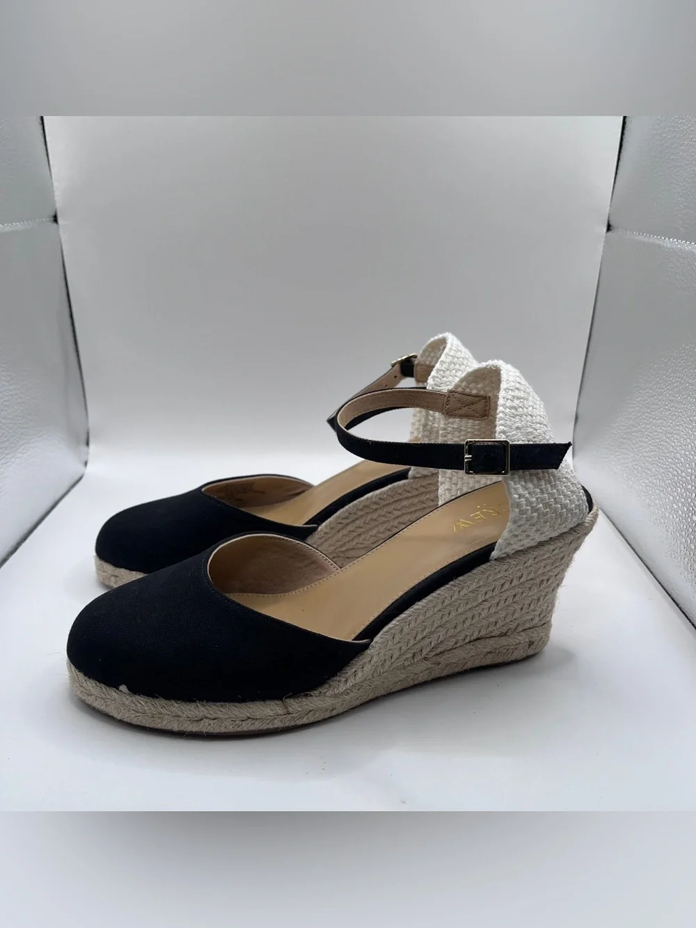 J.Crew Ankle-strap espadrille wedges black size 8